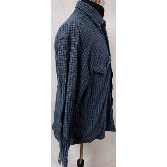 Roper XL Green Blue Check Long Sleeve Button Down Heavyweight Western Shirt - Picture 6 of 11